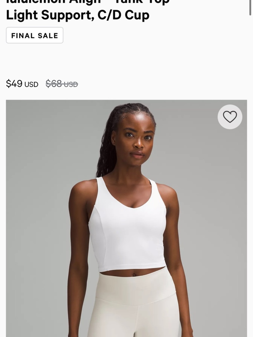 lululemon athletica White Cropped Tank Top
